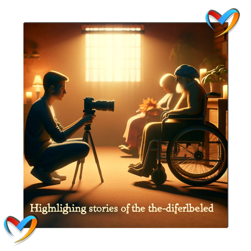 The image depicts "Filmmaker capturing differently-abled stories."