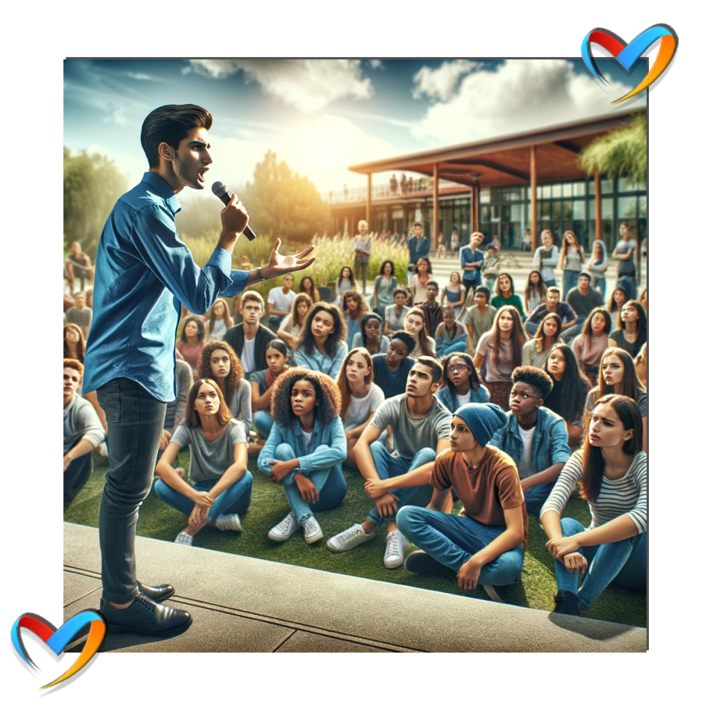 A man standing in front of a crowd of people